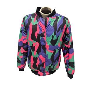 Hot Lava Camo Bomber Jacket Volcano Patch Embroidered “Hot Lava” Streetwear XL